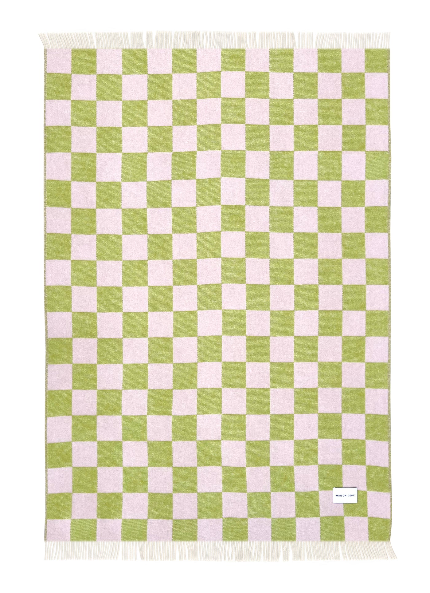 Maison Deux Schachbrettmuster-Decke kariert kiwi/pink ca. 130x200cm
