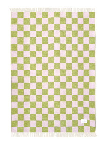 Maison Deux Schachbrettmuster-Decke kariert kiwi/pink ca. 130x200cm