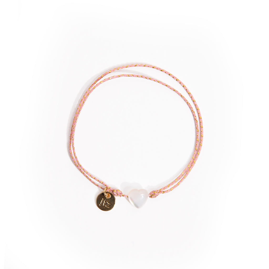 Le Petit Lien de Paris Armband rosa mit Perlmutt-Herz weiss