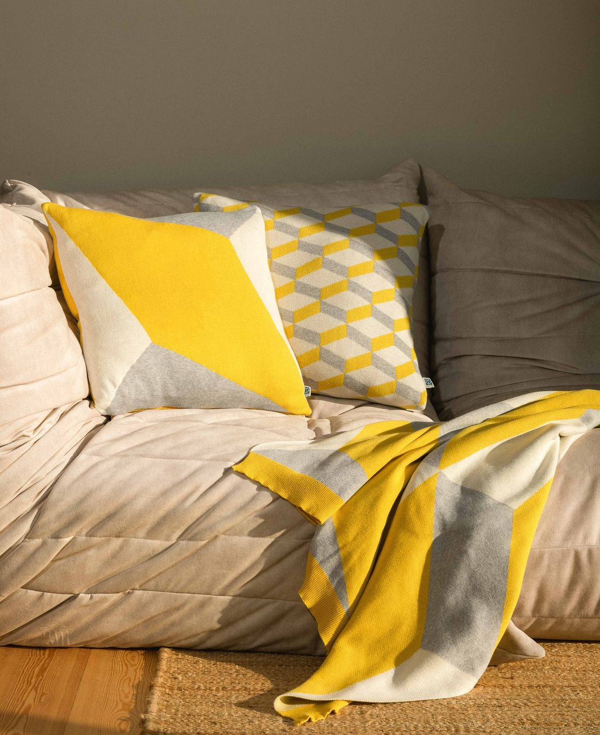 Agatha Porto Ibiza Wendekissen gelb/grau/weiss