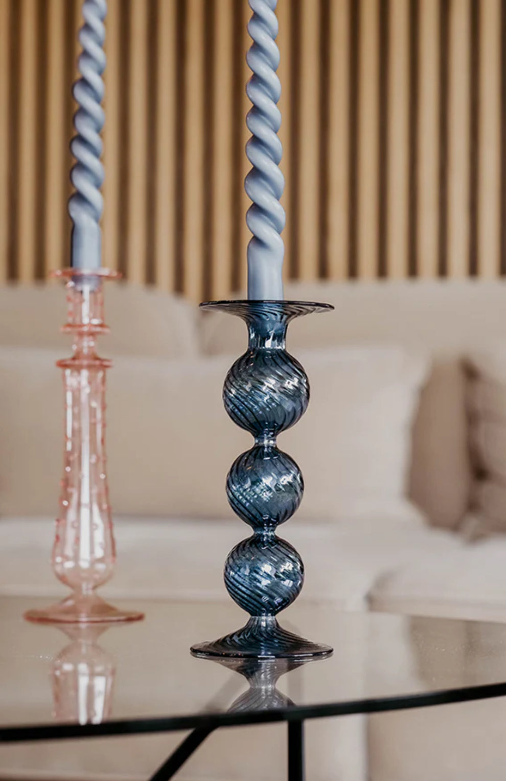 Moonlight Copenhagen Kerzenhalter Wirbel blau mundgeblasen - BITANGELHOMES