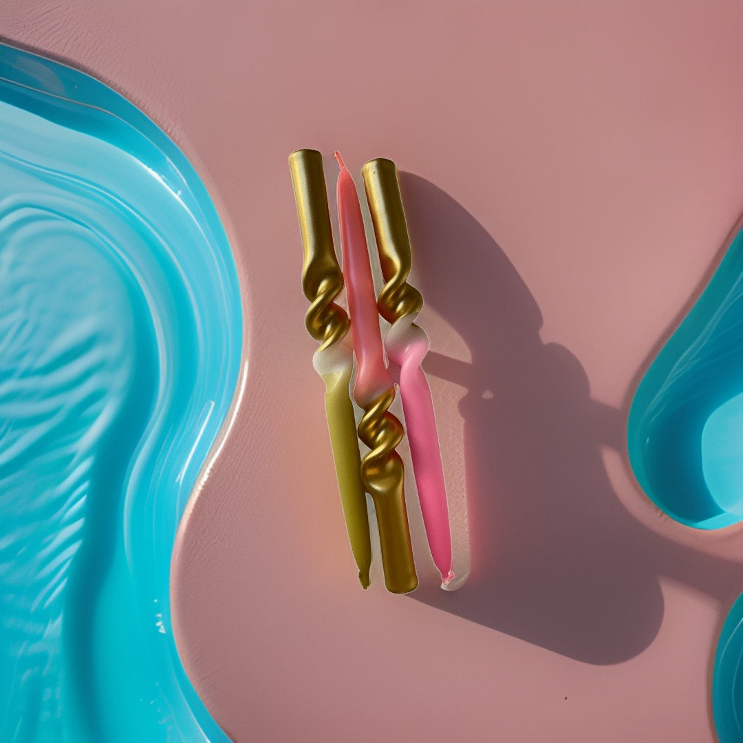 Pink Stories Set aus 3 Dip Dye Stabkerzen Swirl  ca. 250x19mm - BITANGELHOMES