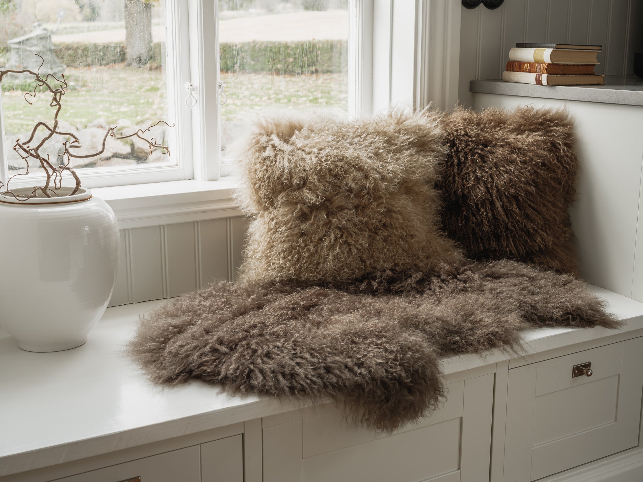 Skinnwille Kissenhülle Shansi Tibet Echt-Fell, beige 40x40cm - BITANGELHOMES