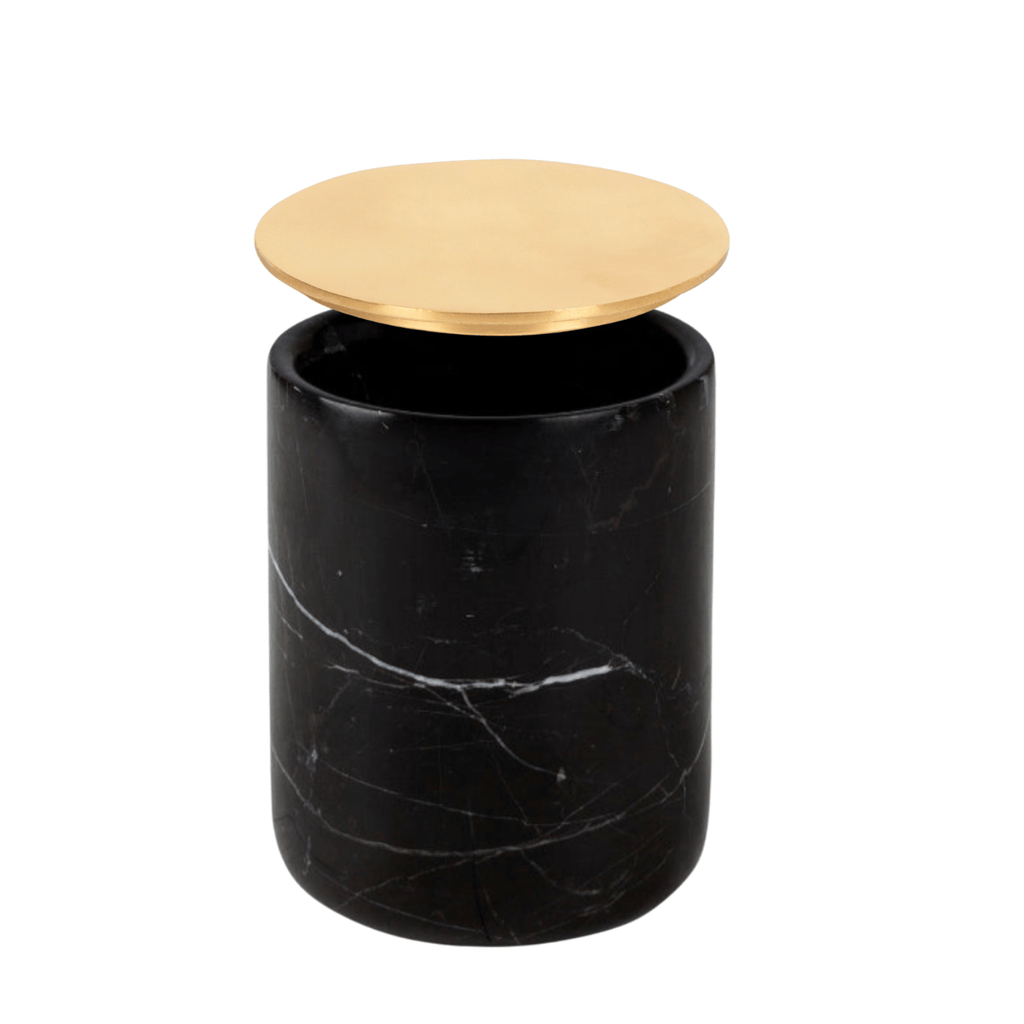 Stoned Marble Windlicht & Aufbewahrungsdose aus Marmor wahlweise in Schwarz, Rose‘ & Weiß mit oder ohne Goldenem Deckel H10xD8cm & 0,73kg - Bitangel RENOVATE & FURNISH HOMES GmbH