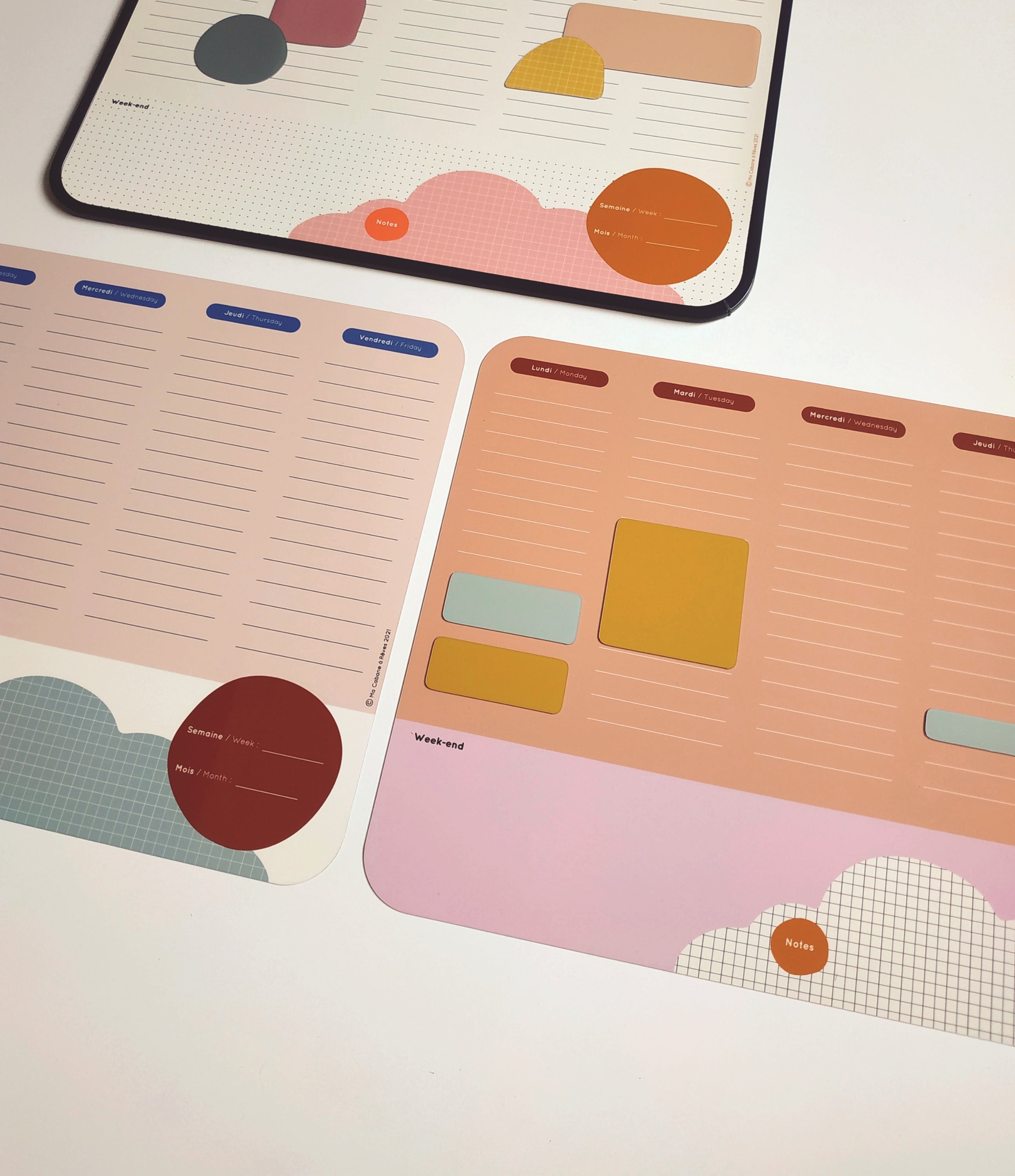 Ma Cabane à Rêves 14 Magnete Notizen für Wochenplaner in 3 verschiedenen Farben: rosa, grün-nude-khaki, flieder-nude-khaki - BITANGELHOMES