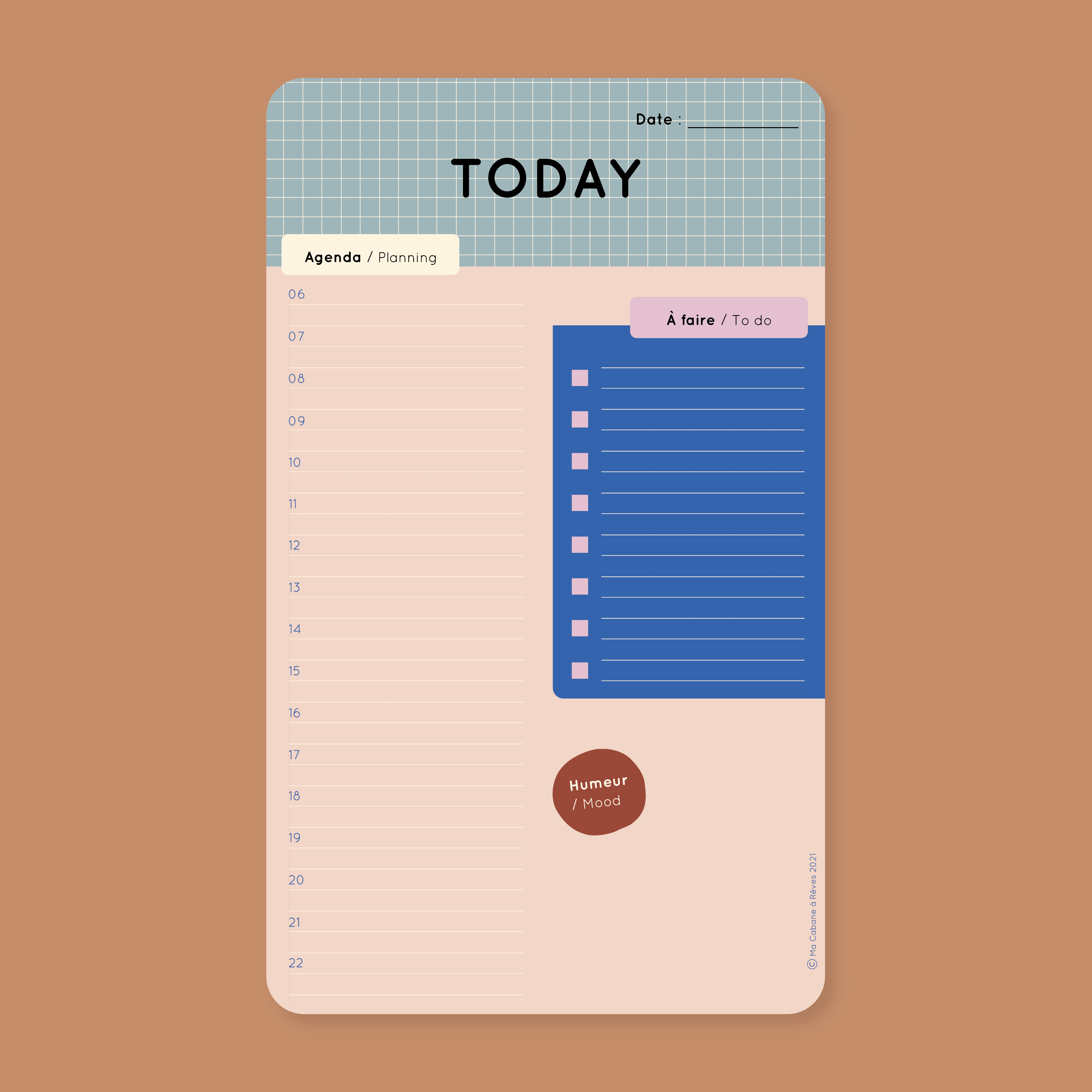 Ma Cabane à Rêves Magnettafel Tagesplaner in verschiedenen Farben: rot, lila , blau 15x25cm - BITANGELHOMES