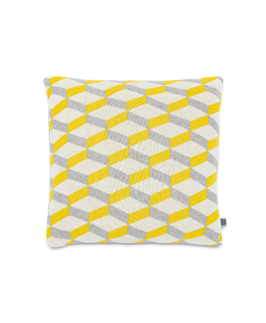 Agatha Porto edles handgestricktes Wendekissen aus Baumwolle wahlweise, bunt mit Blumen oder weiß/gelb mit graphischen Muster inkl. Füllung ca. 50x50 cm - Bitangel RENOVATE & FURNISH HOMES GmbH