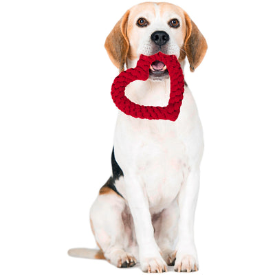 Laboni Seilspielzeug Herz für Hunde & Katzen in rot 15x15x3 cm aus reiner Baumwolle