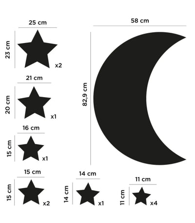 Ferflex Soft-Magnettafel Mond ca. B58xH82,9 cm mit 11 Sternen & 76 Magneten in Schwarz zum auf & abziehen an der Wand - Bitangel RENOVATE & FURNISH HOMES GmbH