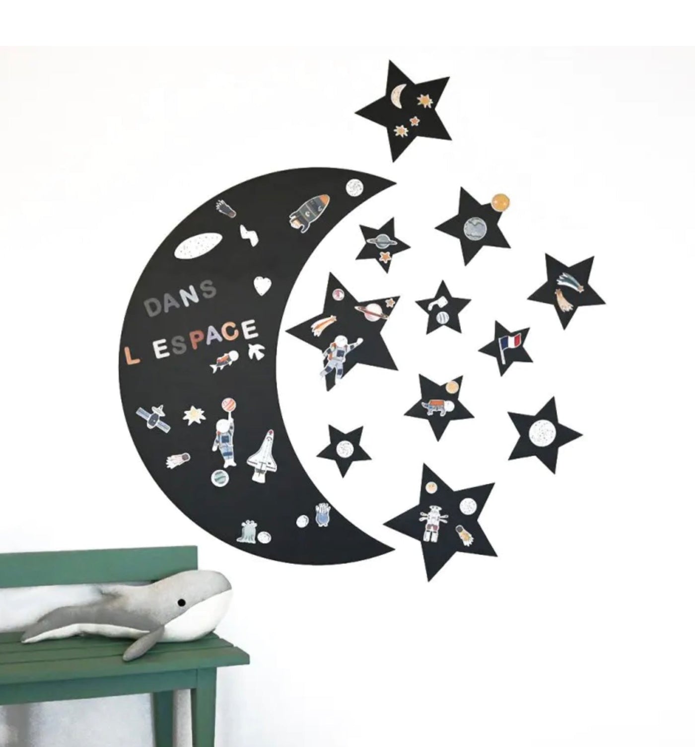 Ferflex Soft-Magnettafel Mond ca. B58xH82,9 cm mit 11 Sternen & 76 Magneten in Schwarz zum auf & abziehen an der Wand - Bitangel RENOVATE & FURNISH HOMES GmbH