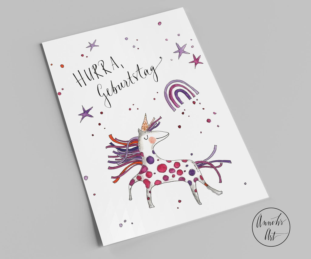 Geburtstagskarte "Hurra, Geburtstag" (Einhorn) - Bitangel RENOVATE & FURNISH HOMES GmbH
