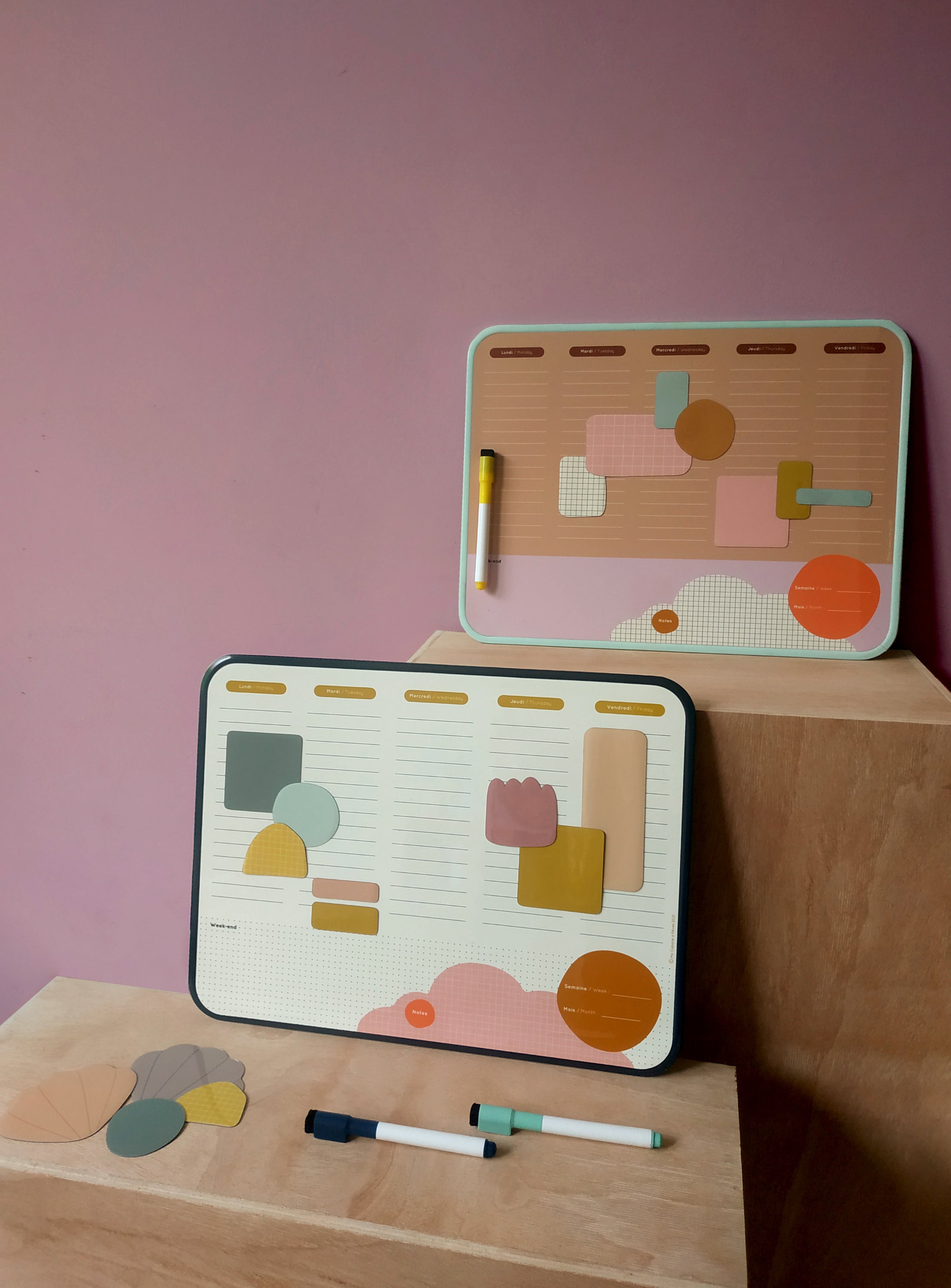 Ma Cabane à Rêves 14 Magnete Notizen für Wochenplaner in 3 verschiedenen Farben: rosa, grün-nude-khaki, flieder-nude-khaki - BITANGELHOMES