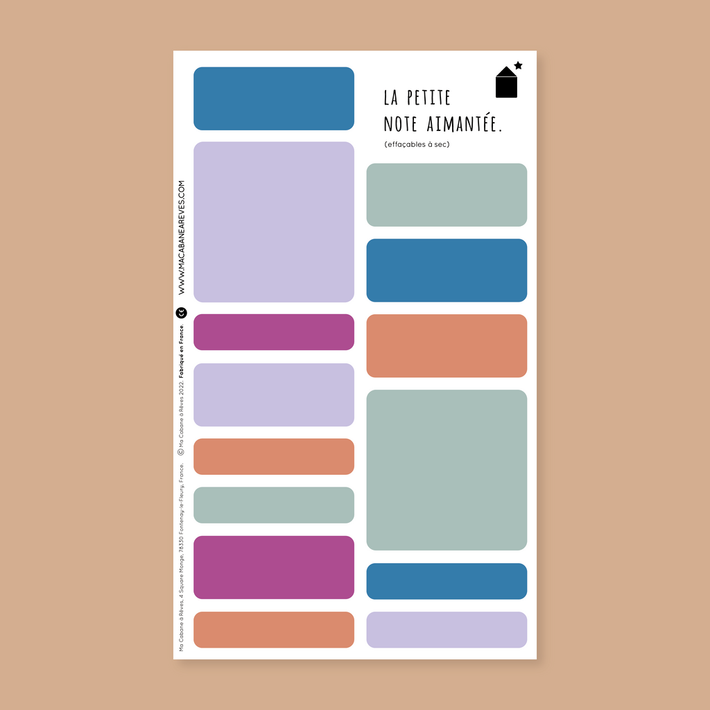 Ma Cabane à Rêves 14 Magnete Notizen für Wochenplaner in 3 verschiedenen Farben: rosa, grün-nude-khaki, flieder-nude-khaki