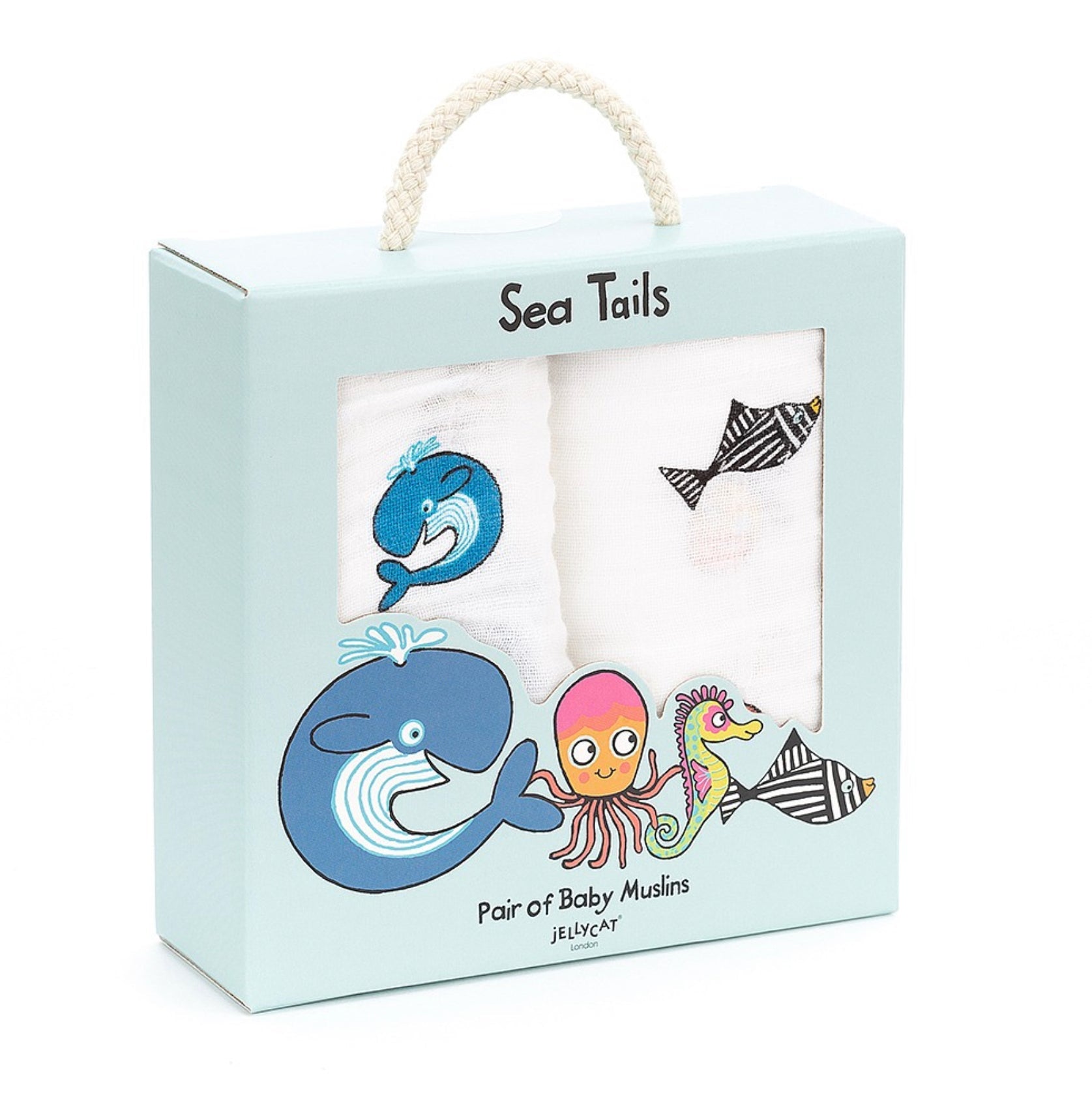 Jellycat London Sea Tails Muslins-Tücher 2 Stück im Geschenkset Baumwolle 70x70cm - Bitangel RENOVATE & FURNISH HOMES GmbH