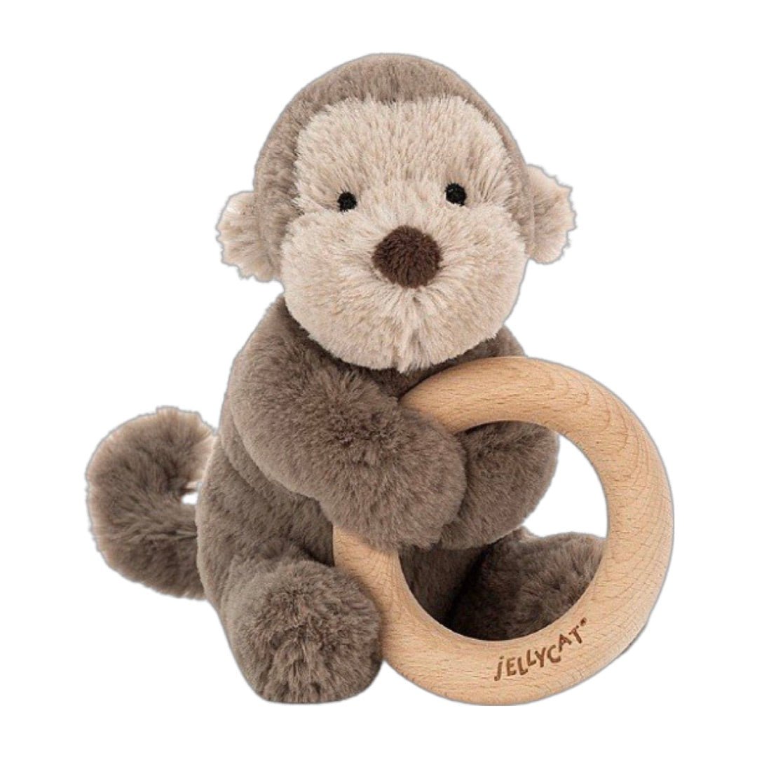 Jellycat London Shooshu & Fuddlewuddle & Cordy Holz-Greifring wahlweise Affe, Elefant und Elefant ca. 14x11cm - Bitangel RENOVATE & FURNISH HOMES GmbH