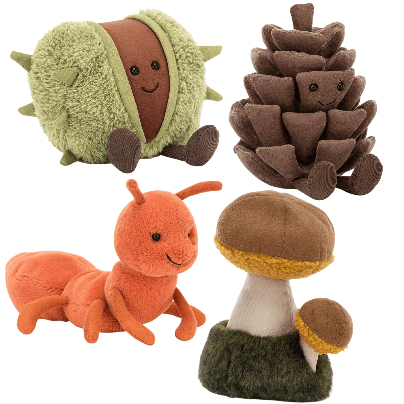 Jellycat London wahlweise Amuseabel Kastanie, Pinie Zapfen, Wriggidig Ameise oder Wild Natur Boletus Pilz ca. 11x10cm, 13x11cm, 12x15cm & 15x11cm - Bitangel RENOVATE & FURNISH HOMES GmbH
