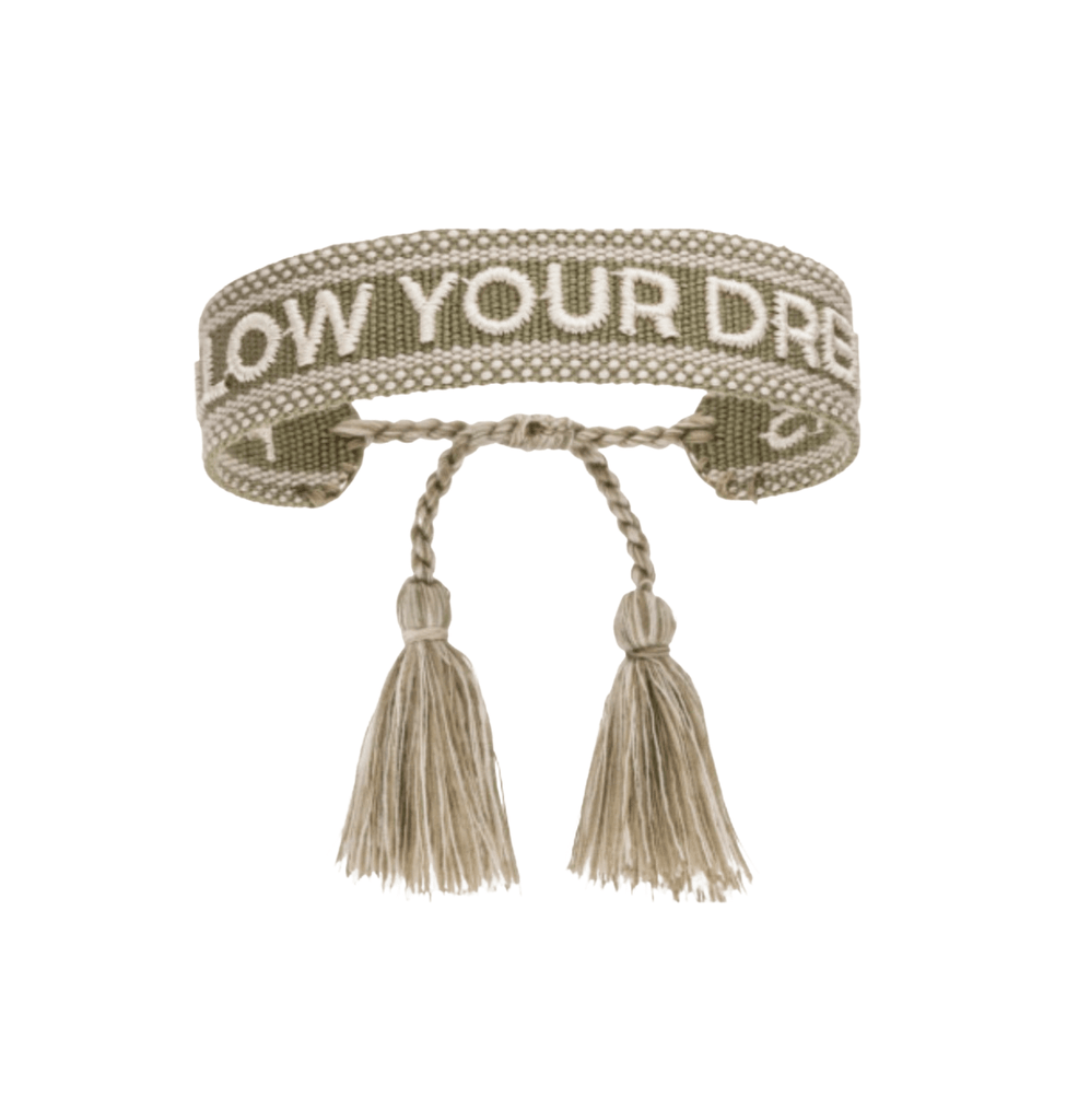 Josemma feinstes gewebtes Baumwoll-Armband wahlweise ,,FOLLOW YOUR DREAMS‘‘ oder ,‚LEBE LIEBE LACHEN’‘ 15,5-23,5cm Umfang 1,9cm Breite. - Bitangel RENOVATE & FURNISH HOMES GmbH