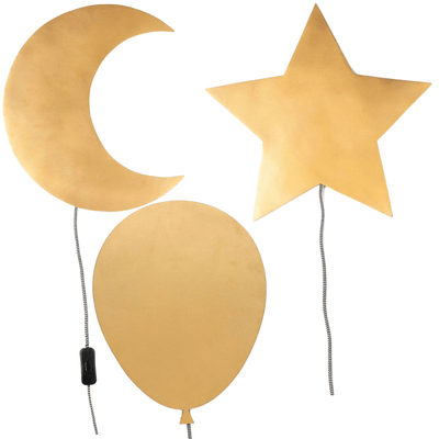 KidsDepot Barbo LED Wandleuchte in Goldfarben mit gestricktem Kabel wahlweise als Mond ca. L30xB2,50H35cm, Stern ca. L36xB2,50xH35cm oder Ballon ca. L27xB2,50xH35 cm - Bitangel RENOVATE & FURNISH HOMES GmbH