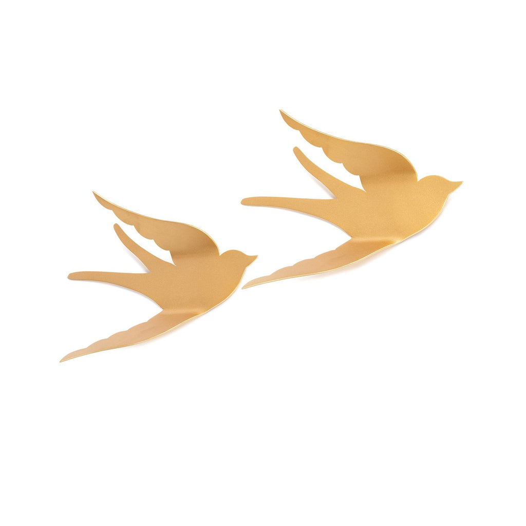 KidsDepot Wanddekoration Bibi Vögel in Goldfarben 2 Stück im Set aus Metall ca.L2xB26xH18, 425 gramm - Bitangel RENOVATE & FURNISH HOMES GmbH