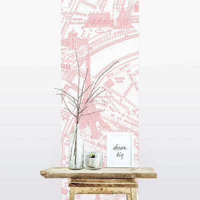Leconte-Heritage Einzelne-Vlies-Tapete der einzigartige Plan von Paris in Rosa ca. 48x250cm - Bitangel RENOVATE & FURNISH HOMES GmbH