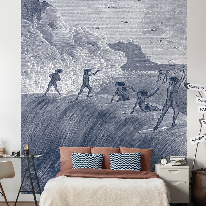 Leconte-Heritage Einzelne-Vlies-Tapete die große Welle für Surfer blau ca. 48x250cm - Bitangel RENOVATE & FURNISH HOMES GmbH