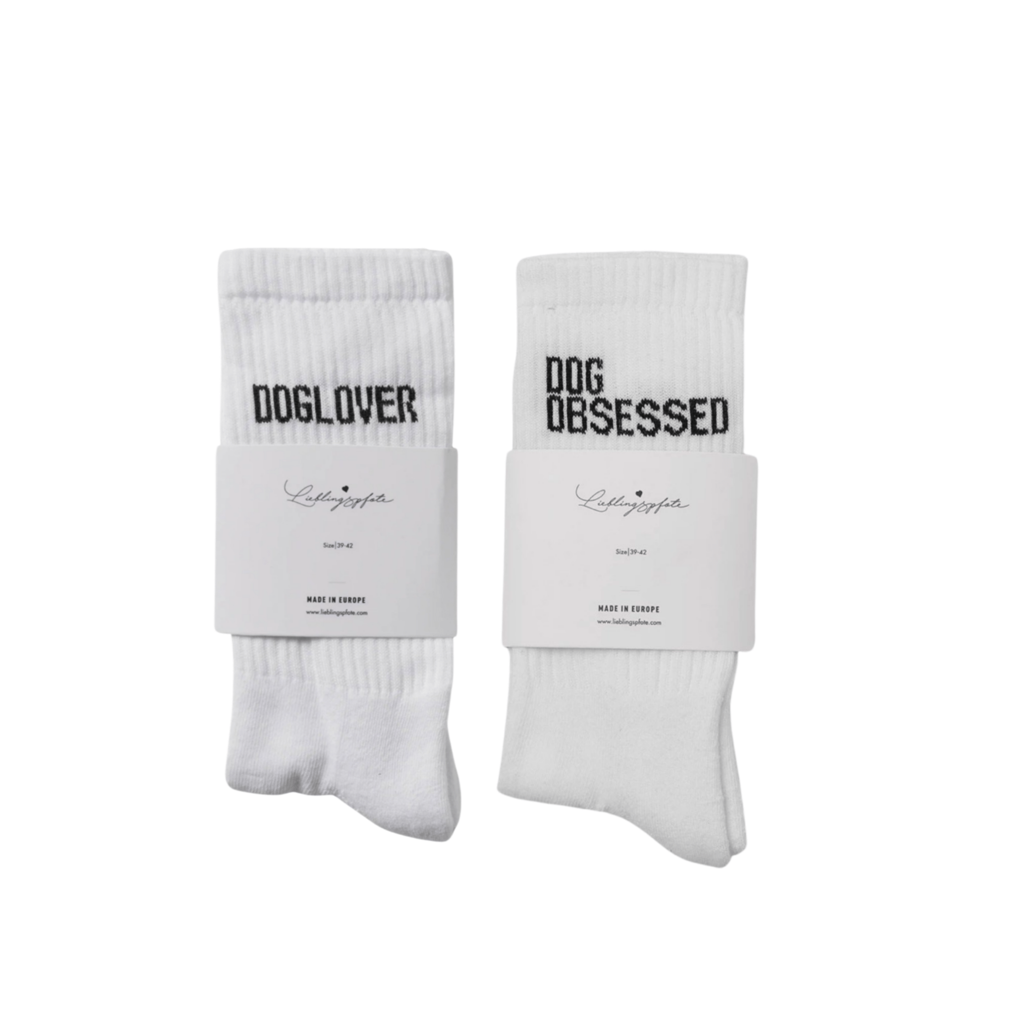 Lieblingspfote wahlweise: DOGLOVER oder DOGOBSESSED Socken in weiß 100% Baumwolle - Bitangel RENOVATE & FURNISH HOMES GmbH