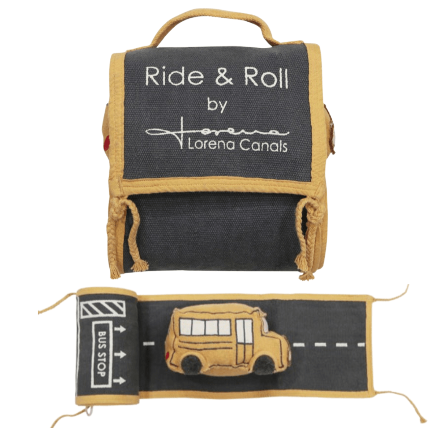 Lorena Canals Soft toy Ride & Roll School Bus & Straße ca. 10x24x16cm & Straße ca. 20x400cm OEKO-TEX STANDARD 100 - Bitangel RENOVATE & FURNISH HOMES GmbH