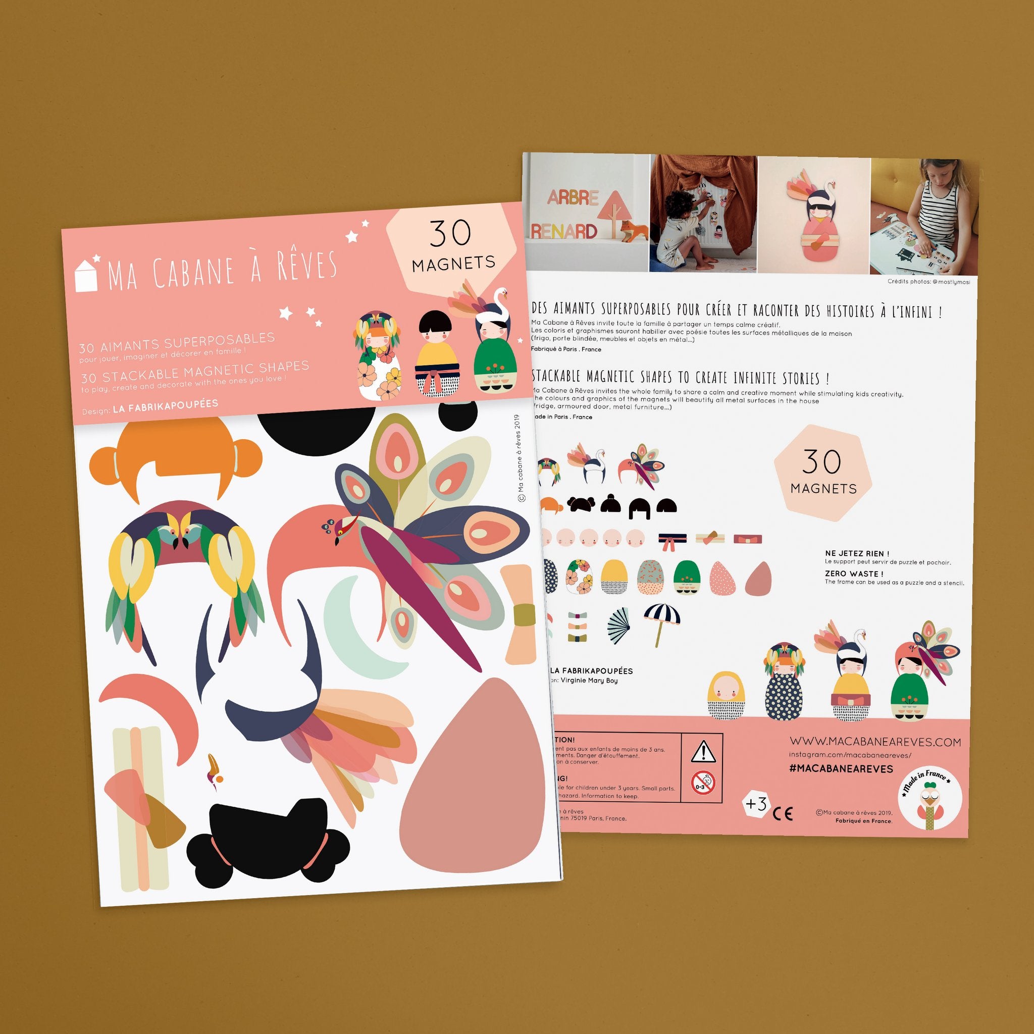 Ma Cabane à Rêves 30 Magnete La Fabrikapoupées Puppen, Asien mit einem Tierkopfschmuck, Vögel - Bitangel RENOVATE & FURNISH HOMES GmbH