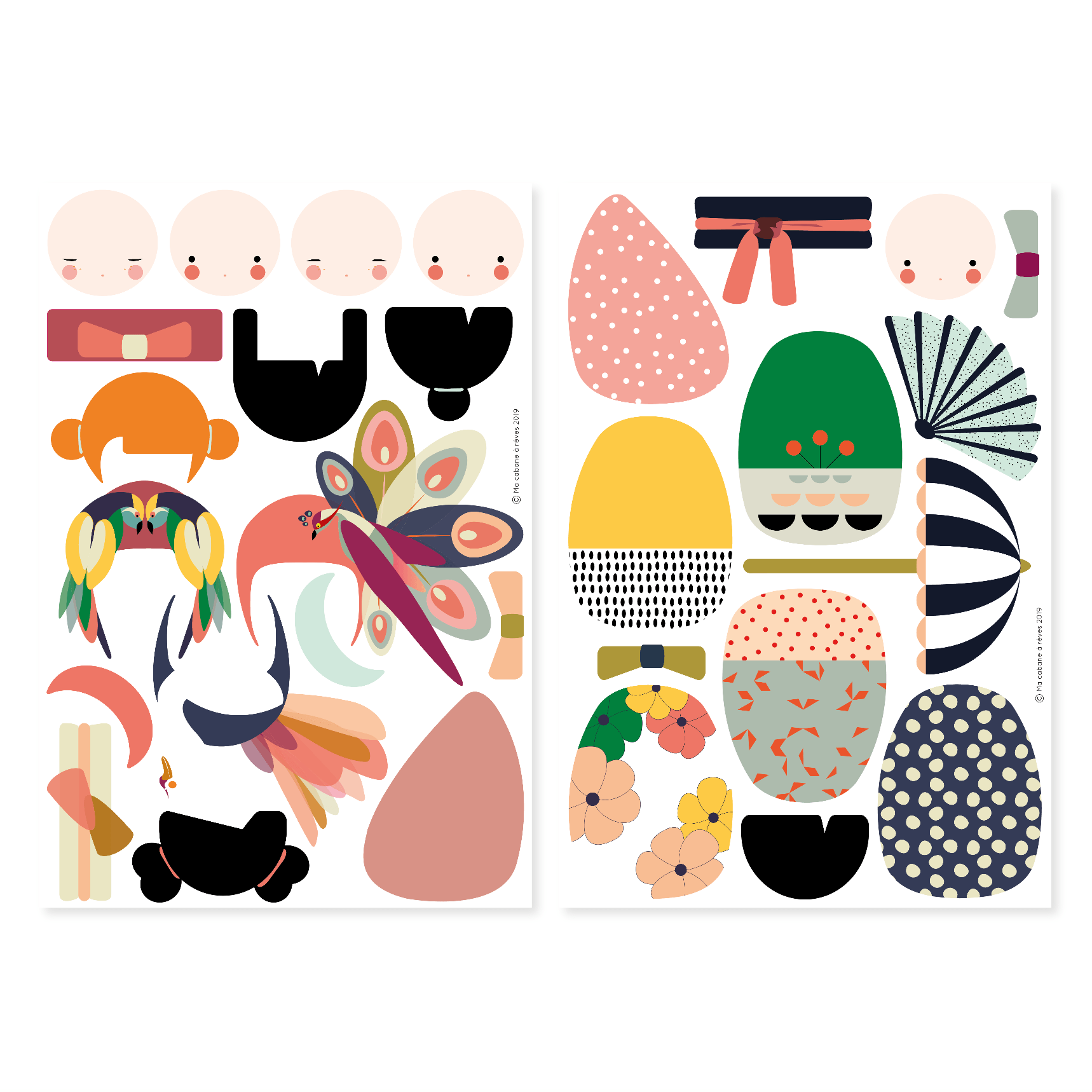 Ma Cabane à Rêves 30 Magnete La Fabrikapoupées Puppen, Asien mit einem Tierkopfschmuck, Vögel - Bitangel RENOVATE & FURNISH HOMES GmbH