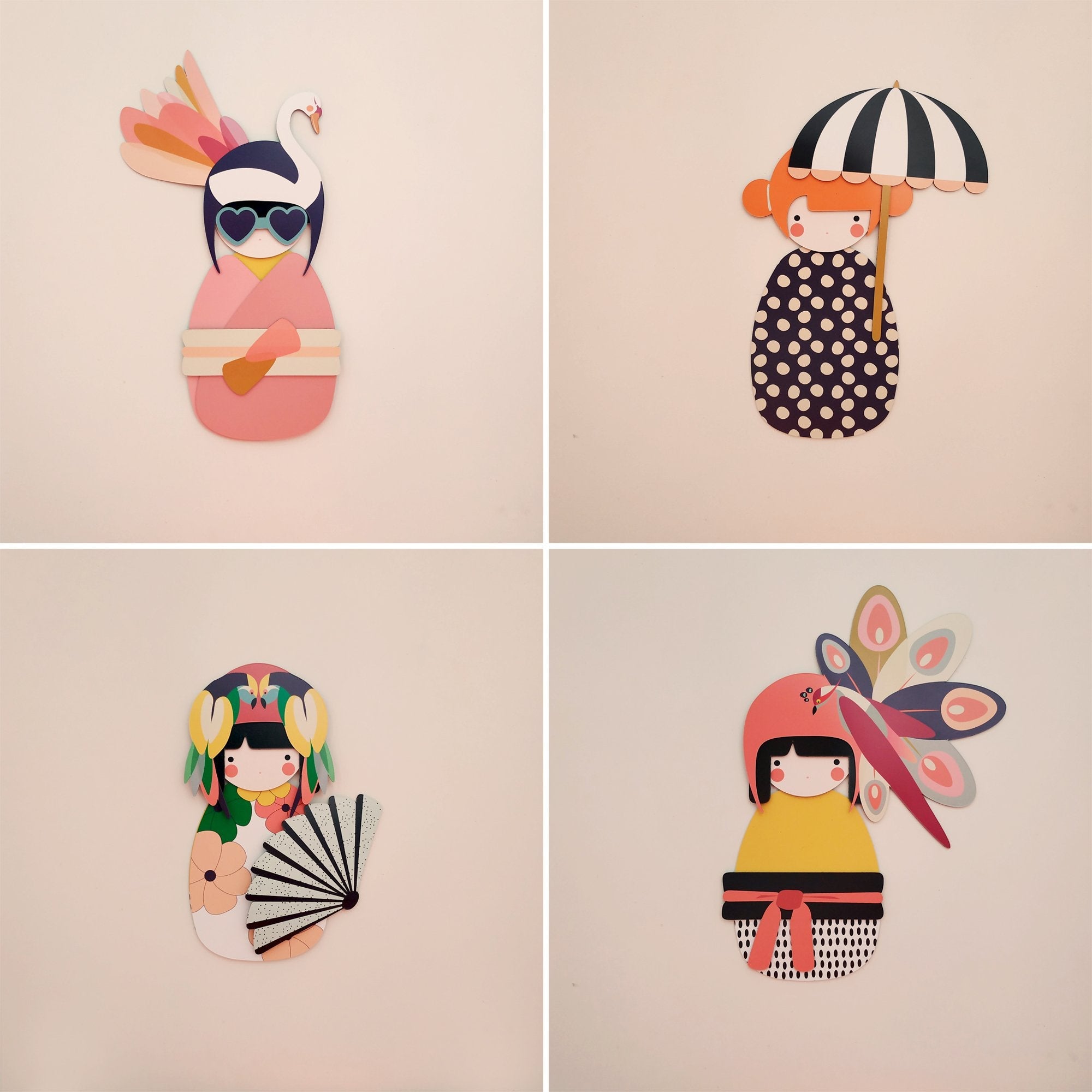 Ma Cabane à Rêves 30 Magnete La Fabrikapoupées Puppen, Asien mit einem Tierkopfschmuck, Vögel - Bitangel RENOVATE & FURNISH HOMES GmbH