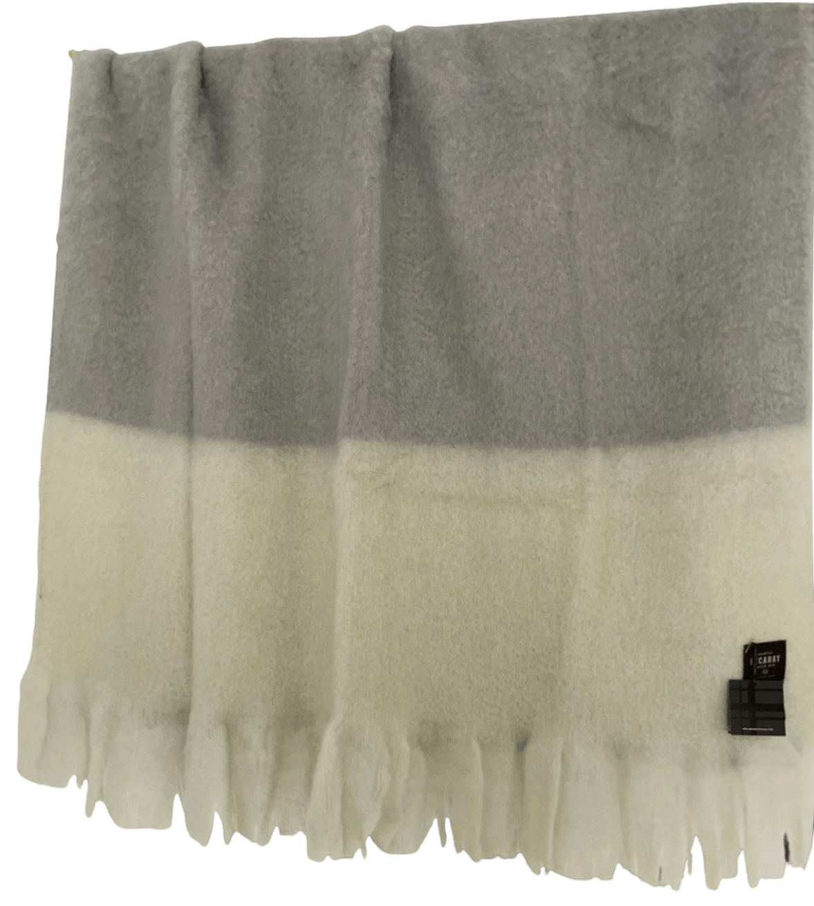 Mantas Ezcaray Spanien Premium Mohair-Wolldecke in Hellgrau mit Color-Block Borde in Weiß/Schwarz ca. 130x220 cm, ca. 480gr/m2 - Bitangel RENOVATE & FURNISH HOMES GmbH