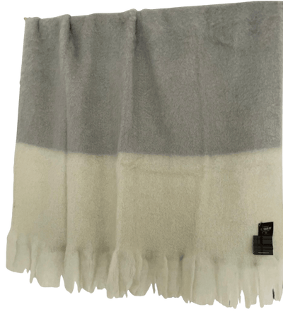 Mantas Ezcaray Spanien Premium Mohair-Wolldecke in Hellgrau mit Color-Block Borde in Weiß/Schwarz ca. 130x220 cm, ca. 480gr/m2 - Bitangel RENOVATE & FURNISH HOMES GmbH