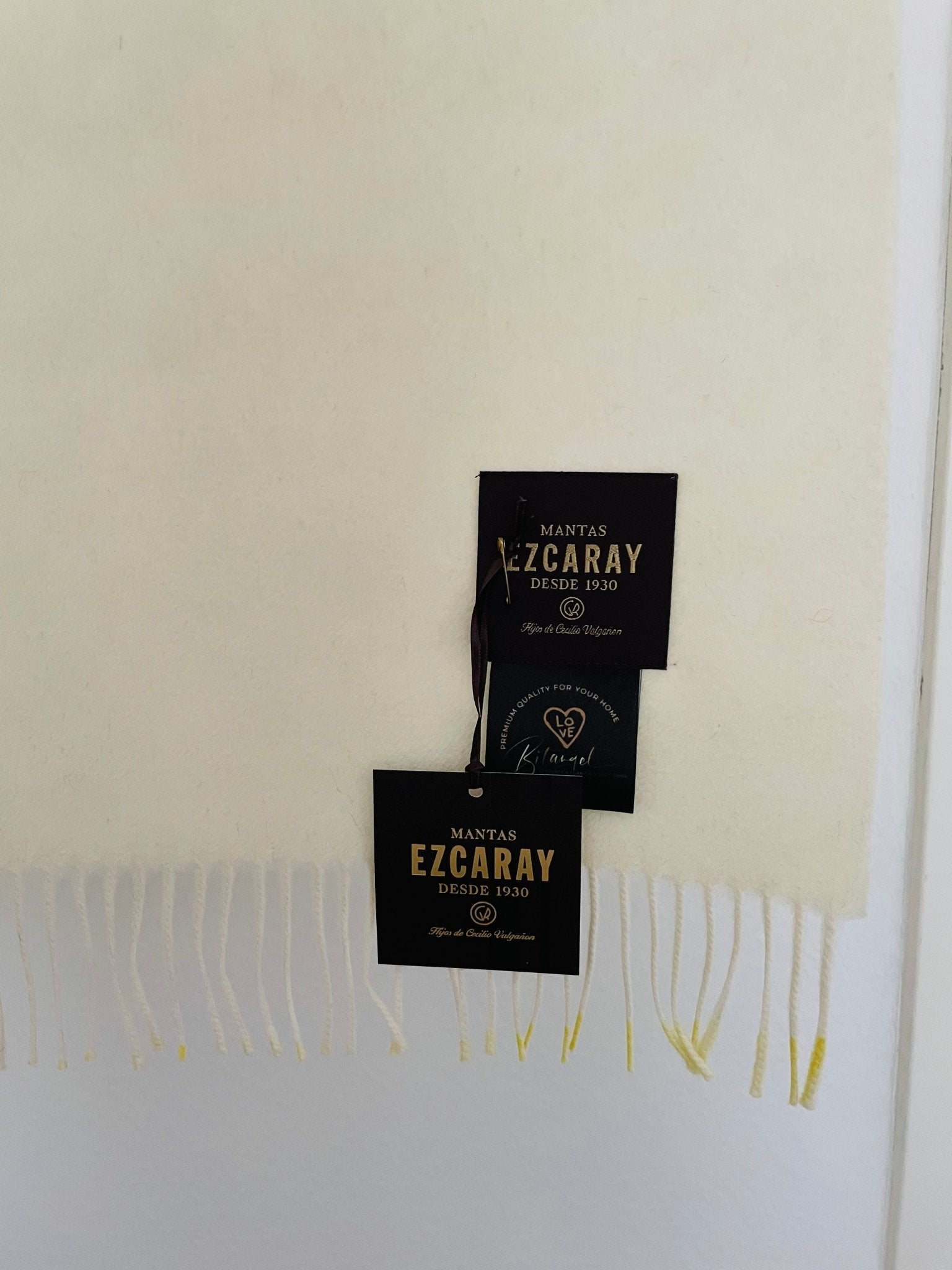 Mantas Ezcaray Spanien Premium Mohair-Wolldecke Ombré Effekt/Farbverlauf, in Sunlight, in Gelb/Off-White 130x200 cm, 310gr/m2 - Bitangel RENOVATE & FURNISH HOMES GmbH