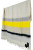 Mantas Ezcaray Spanien Premium Mohair-Wolldecke Serenity in der Grundfarbe Off White & Streifen in hellem Grau, leuchtendem Gelb, Schwarz, sehr blasse Hellblau. ca. 130x200 cm, 480gr/m2 - Bitangel RENOVATE & FURNISH HOMES GmbH
