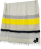 Mantas Ezcaray Spanien Premium Mohair-Wolldecke Serenity in der Grundfarbe Off White & Streifen in hellem Grau, leuchtendem Gelb, Schwarz, sehr blasse Hellblau. ca. 130x200 cm, 480gr/m2 - Bitangel RENOVATE & FURNISH HOMES GmbH