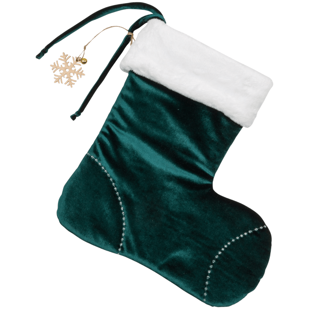 Moi Mili Weihnachtsstrumpf mit Glöckchen & Ornament aus Samt in grün ca. 38x37x21cm - Bitangel RENOVATE & FURNISH HOMES GmbH