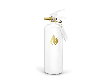 Nordic Flame Feuerlöscher wahlweise in weiß mit hellbraunem Leder oder in weiß mit weißem oder goldenem Emblem im Geschenkkarton, Löschkraft von 13A 89B C ist am stärksten auf dem Markt für 2 kg - Bitangel RENOVATE & FURNISH HOMES GmbH