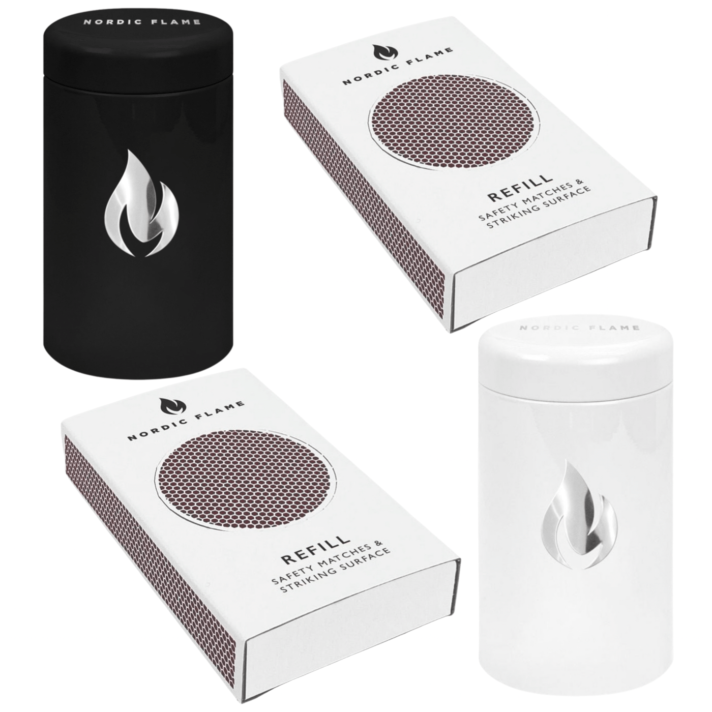 Nordic Flame Match Tube wahlweise in schwarz oder weiß mit ca.100 Stück & eine Nachfüllpackung ca.50 Stück - Bitangel RENOVATE & FURNISH HOMES GmbH