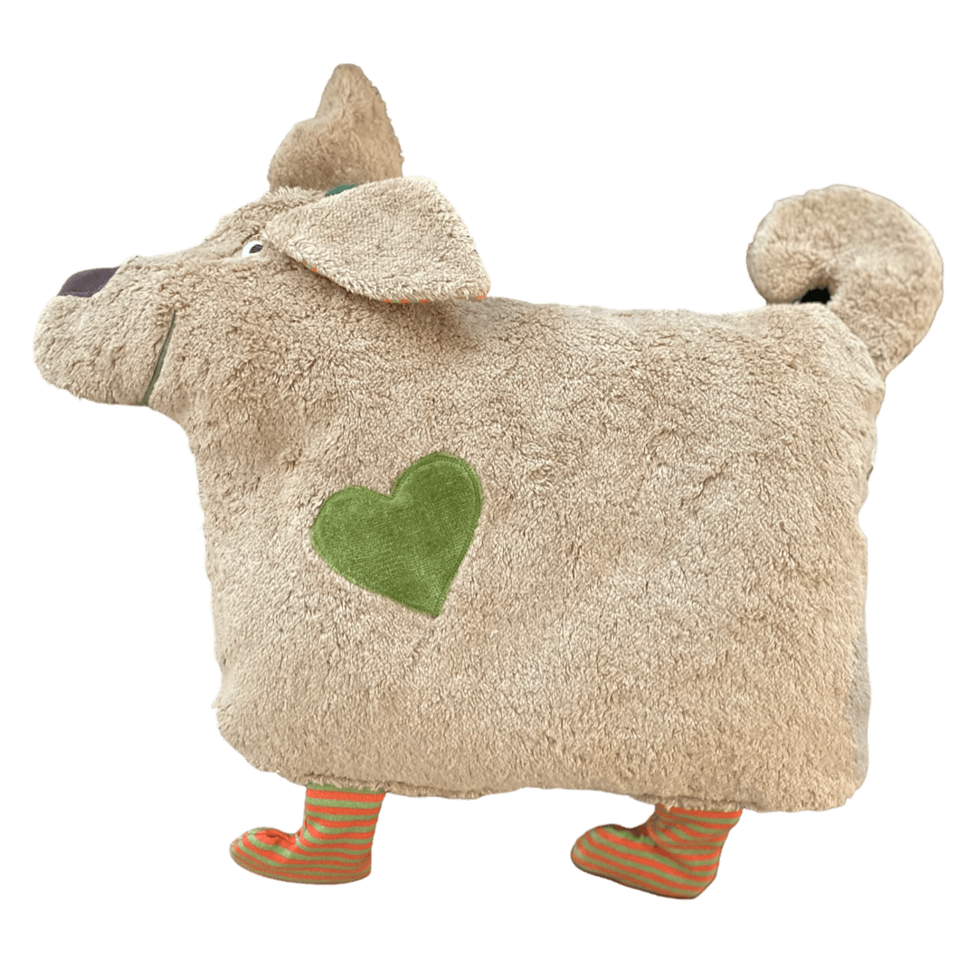 Pat & Patty Wärme-Kuschelkissen Hund hellbraun mit 100% Bio Dinkelspelz-Füllung 34x24 cm - Bitangel RENOVATE & FURNISH HOMES GmbH