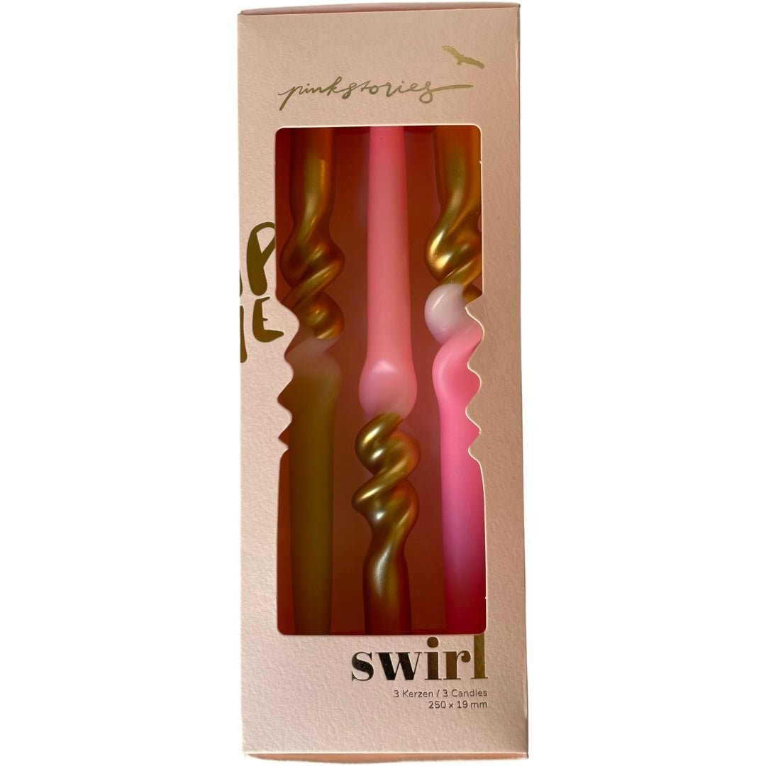 Pink Stories Set aus 3 Dip Dye Stabkerzen Swirl in rose/weiß/olive/gold ca. 250x19mm - Bitangel RENOVATE & FURNISH HOMES GmbH