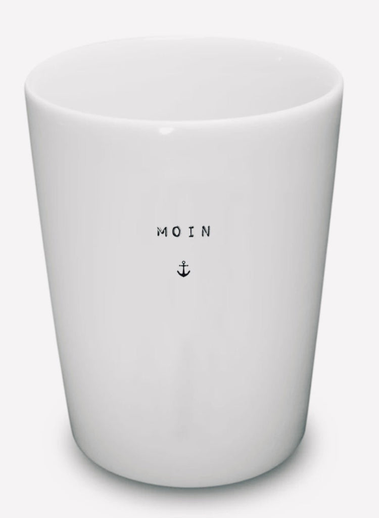 Porzellan Cup wahlweise MOIN, AHOI, HEIMATHAFEN, ICH WILL MEER ca. 280ml - Bitangel RENOVATE & FURNISH HOMES GmbH