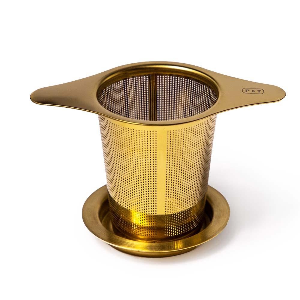 P&T Paper & Tea Edelstahl Feinsieb aus Titan mit Deckel wahlweise mit Goldbeschichtung oder Silberbeschichtung ca. 7,5x10cm - Bitangel RENOVATE & FURNISH HOMES GmbH