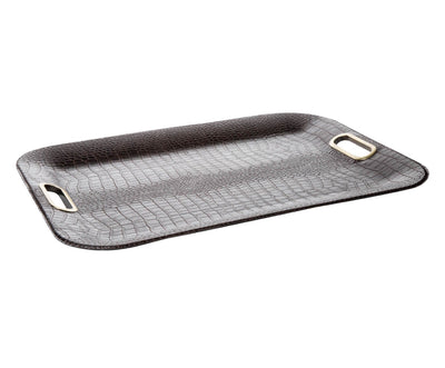 Signature Home Collection handgefertigtes Kroko Kunstleder Tablett schwarz mit ca. L55xB40xH2cm - Bitangel RENOVATE & FURNISH HOMES GmbH