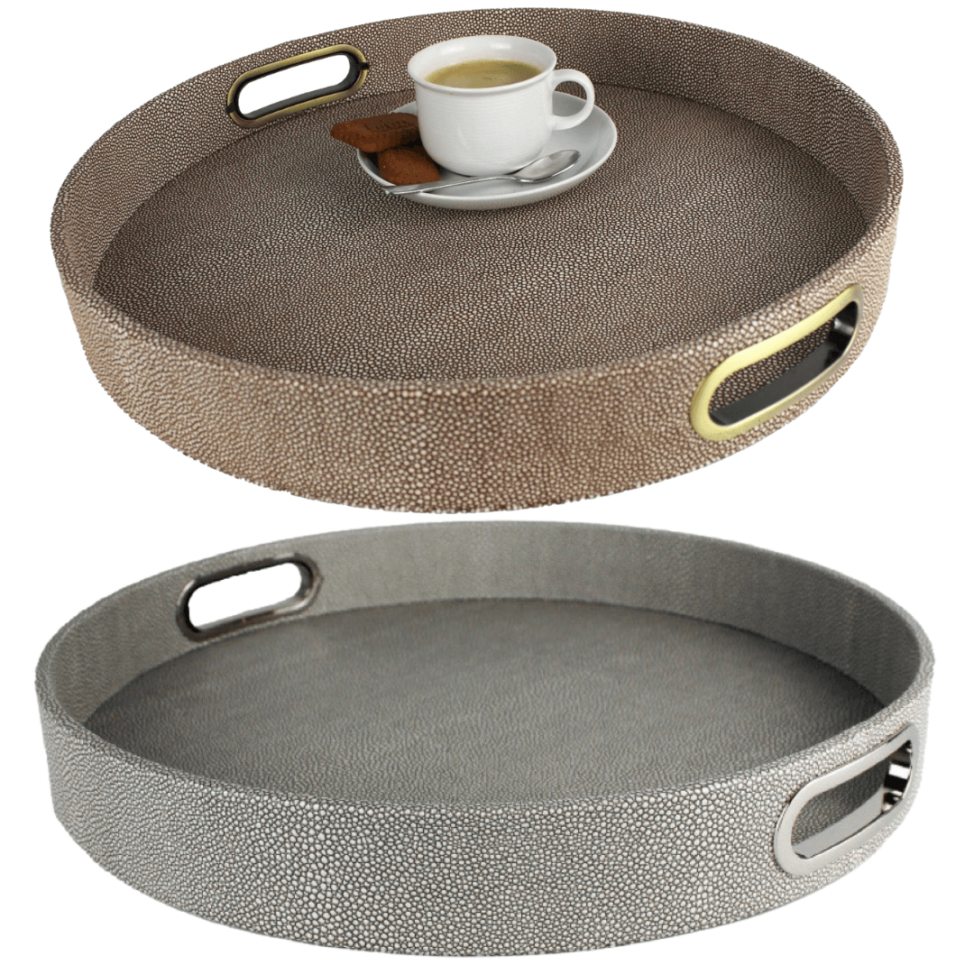 Signature Home Collection handgefertigtes Rochenleder Tablett mit Griffen ca. 42x42xH6cm - Bitangel RENOVATE & FURNISH HOMES GmbH