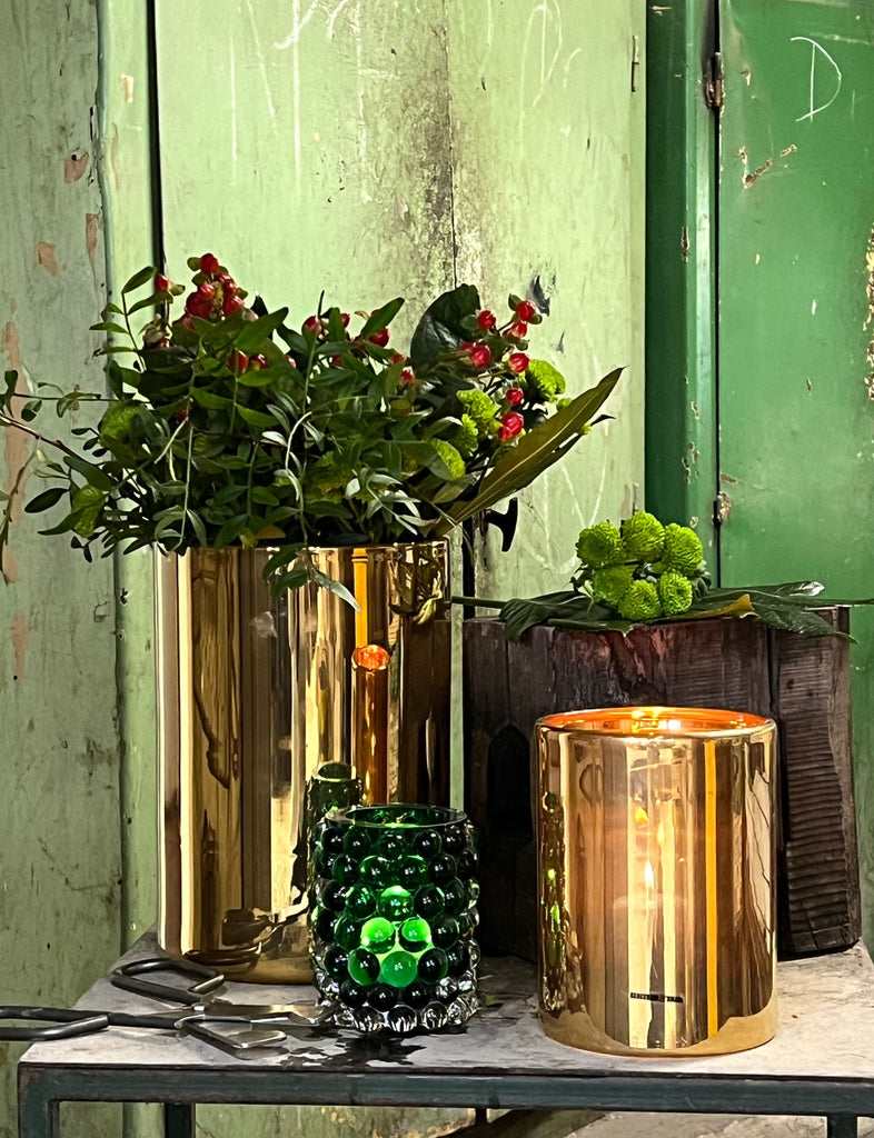 Skogsberg & Smart mundgeblasenes Windlicht Hurricane gold wahlweise ca. 9x8cm & ca. 18x14cm, ca. 0,5kg & ca. 1,7kg - Bitangel RENOVATE & FURNISH HOMES GmbH