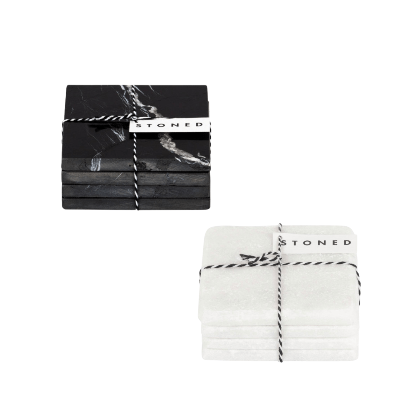 Stoned Marble Marmor-Untersetzer Set mit 4 Stück, Quadratisch wahlweise in Schwarz poliert oder Weiß matt ca. L10xB10xH1cm - Bitangel RENOVATE & FURNISH HOMES GmbH