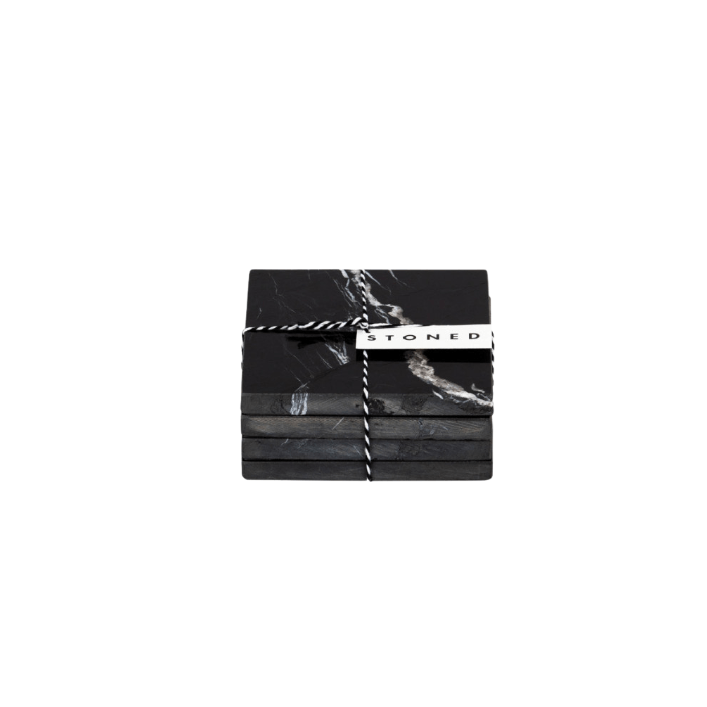 Stoned Marble Marmor-Untersetzer Set mit 4 Stück, Quadratisch wahlweise in Schwarz poliert oder Weiß matt ca. L10xB10xH1cm - Bitangel RENOVATE & FURNISH HOMES GmbH